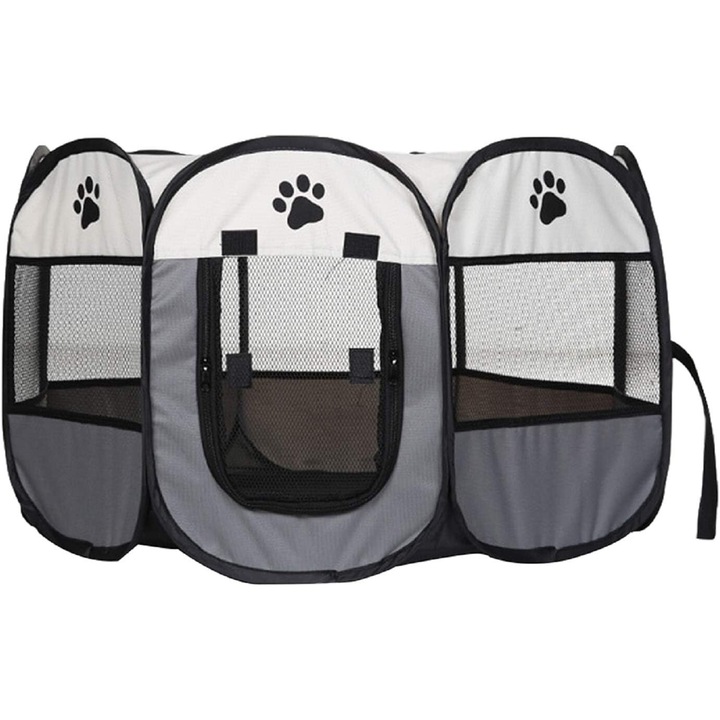 Wacorresi kisállat ketrec, 114x114x58cm, összecsukható, könnyű, szürke