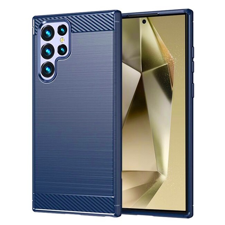 Husa Carbon Resistance pentru Samsung Galaxy S25 Ultra, OPTIM SOLUTION, Optimizare Anti-Soc, Long Term Case, Albastru