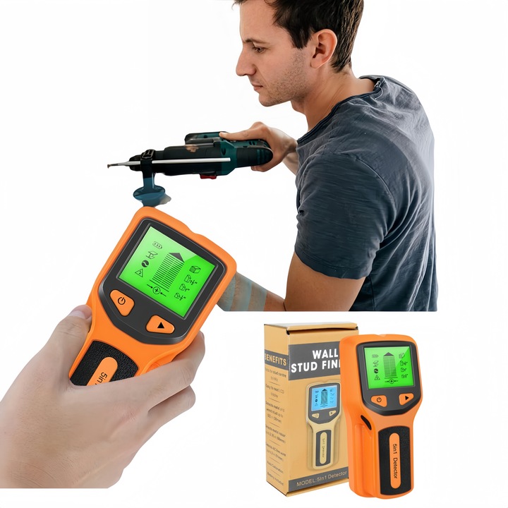 Detector cabluri electrice 5 in 1, Wacorresi, detector multifunctional, Cu senzor inteligent, Portabil, Afisaj LCD, 5 moduri de scanare, calibrare automata, Negru/Portocala