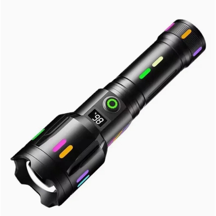 Фенер с LED COBA, Алуминиев, с батерия 9800mAh, USB Type-C зареждане, 5 режима на светене (CB-G61)