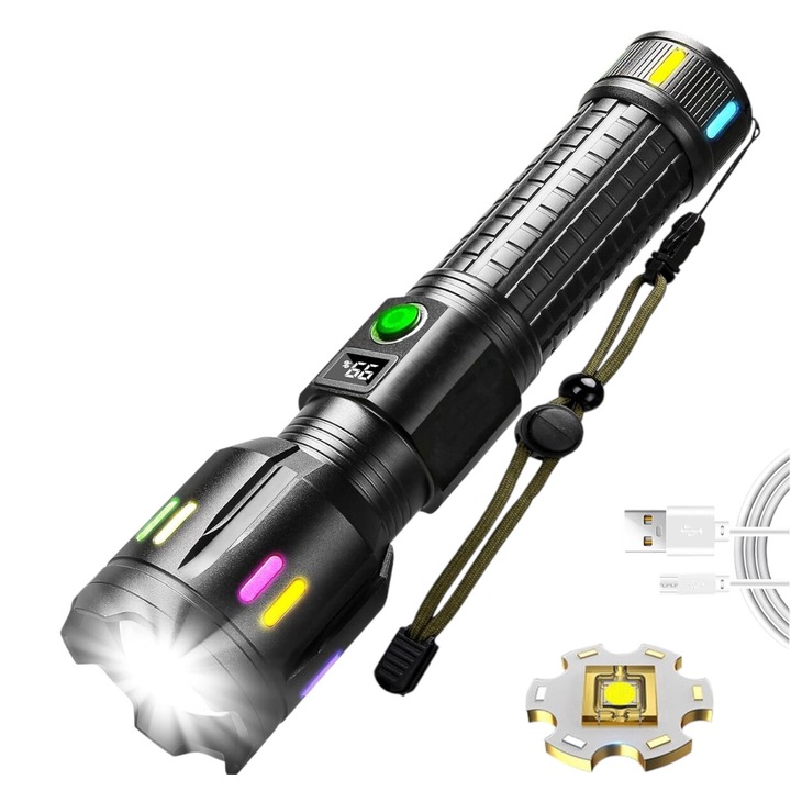 Алуминиев LED фенер COBA, с батерия 9800mAh, USB Type-C зареждане, 5 режима на светене (CB-G62)