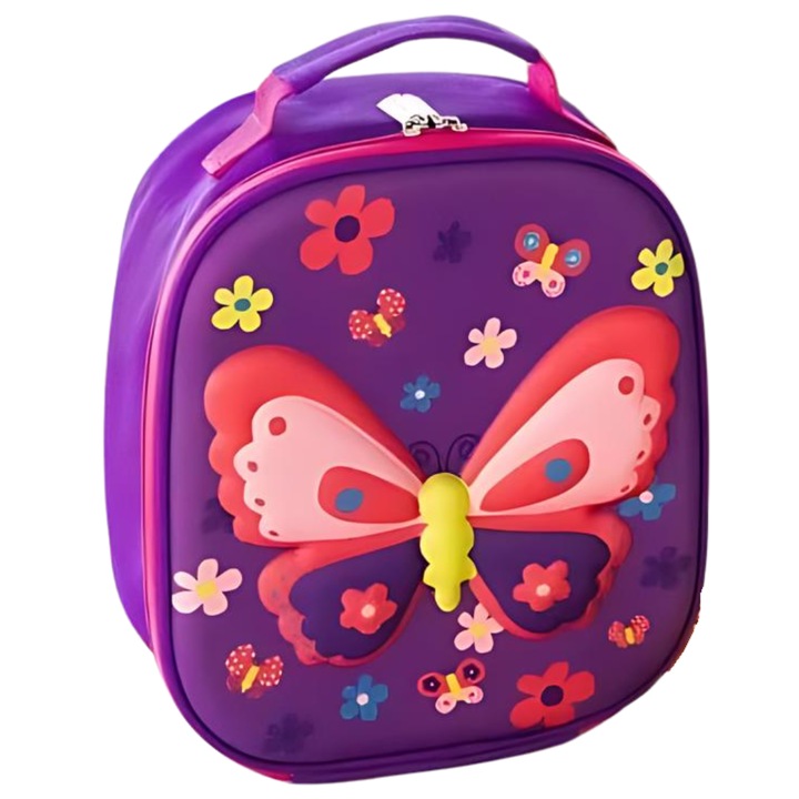 Gyermek hátizsák óvodába - termotáska, egy rekesszel, 24 cm-es, cipzárral záródó, Fluturas Design, Többszínű