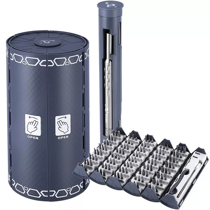 128 az 1-ben mágneses csavarhúzó készlet, Enforose, különböző fejek, kompakt tárolódoboz