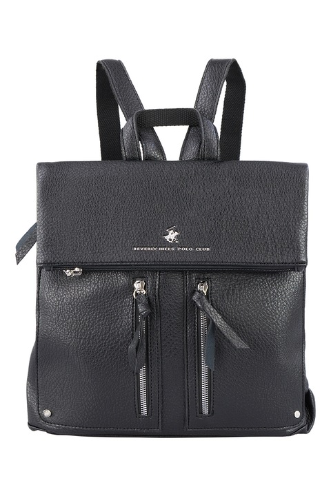 Beverly Hills Polo Club, Rucsac din piele ecologica cu buzunare, Negru stins