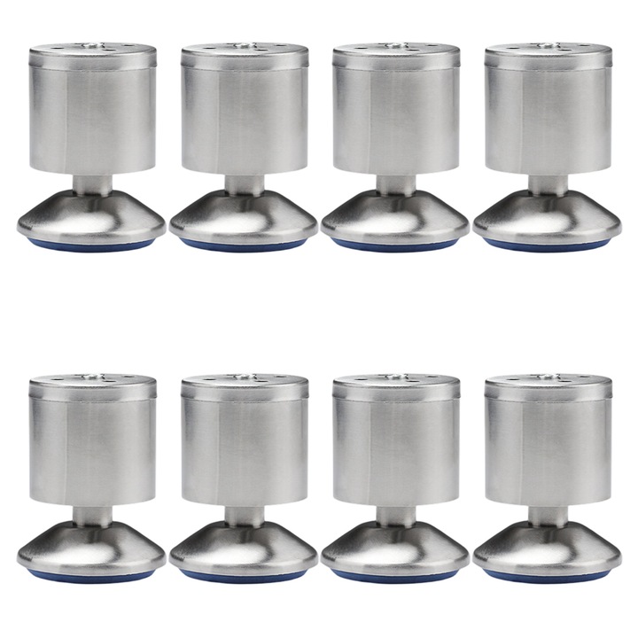Set 8 picioare reglabile din inox, Enforose, 80mm, rotunde, pentru mobilier, argintii