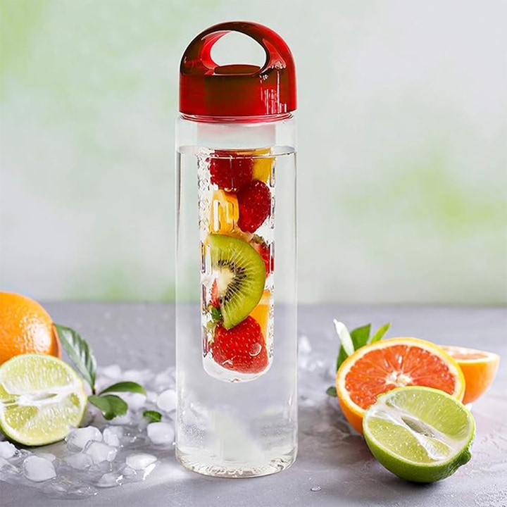 Infuzor Protostics Sticla de apa cu infuzor pentru fructe, 800mL, rosie, 25x7cm - eMAG.ro