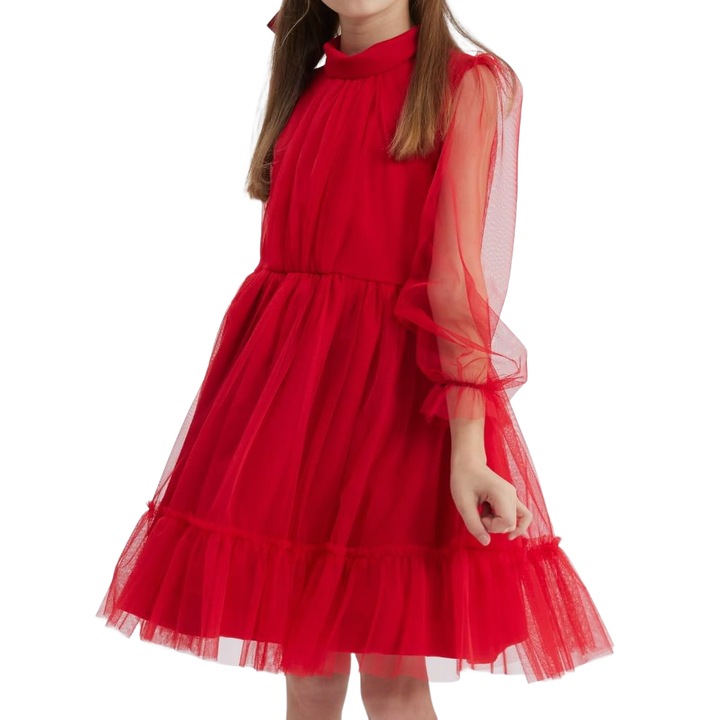 Oktavia elegáns lányruha - klasszikus fazon, intenzív piros szín, ideális különleges eseményekre, Piros