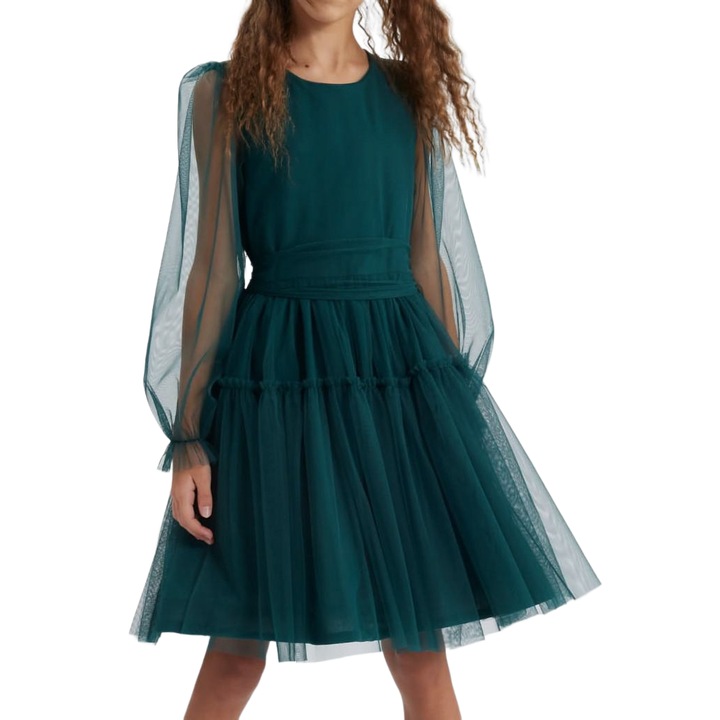 Rochie Eleganță Fetițe Holly - Confort și Stil în Nuanță Verde Smarald, Verde