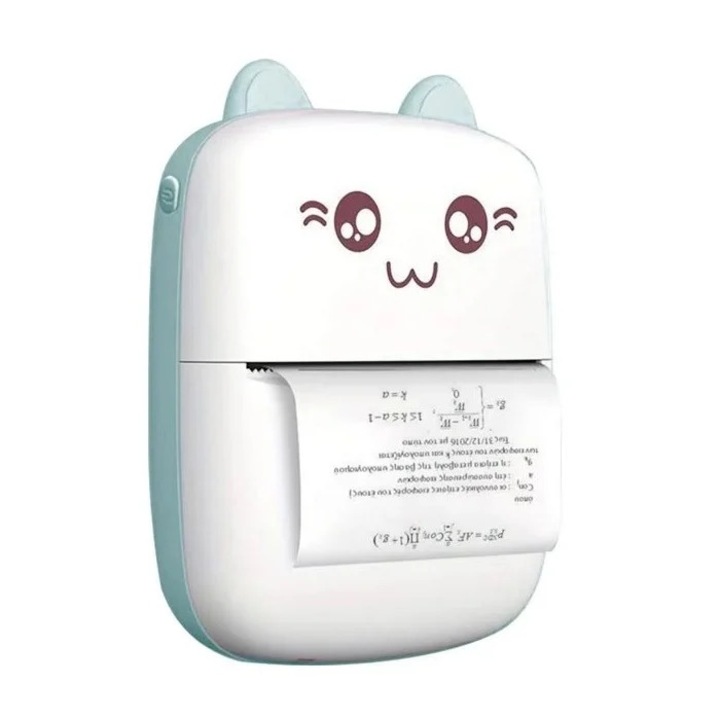 Mini Imprimanta cu Urechi, Pentru Copii, Cablu USB & Hartie, 8x3.5x11 cm, Alb