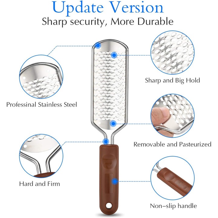 Razatoare calcaie din otel inoxidabil, VPUINEFE, pentru pedichiura, utilizare umeda si uscata, clasica, 15x5cm