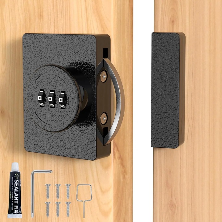 Incuietoare cu combinatie inteligenta, Gkllonve, puternica si durabila, sigura, potrivita pentru sertare, dulapuri, usi glisante, aliaj de zinc, Negru