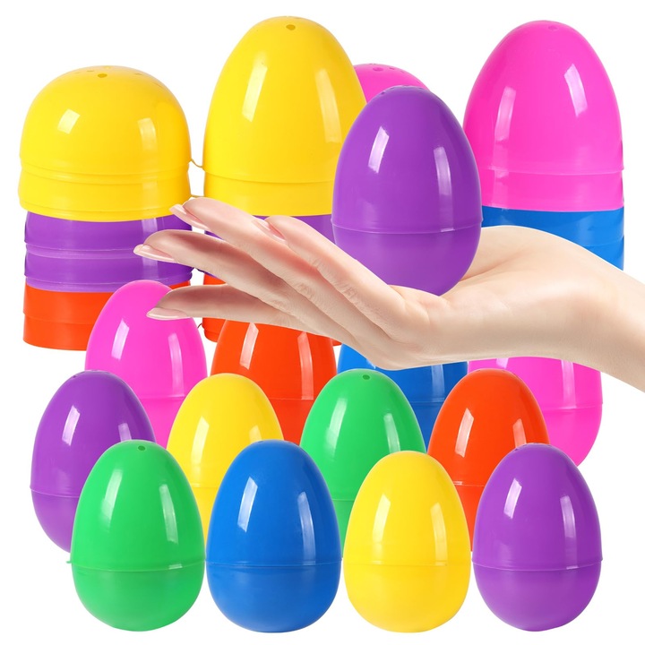 Set 50 oua de Paste colorate din plastic 4x6cm, ideale pentru cadouri, bomboane si surprize, Multicolor
