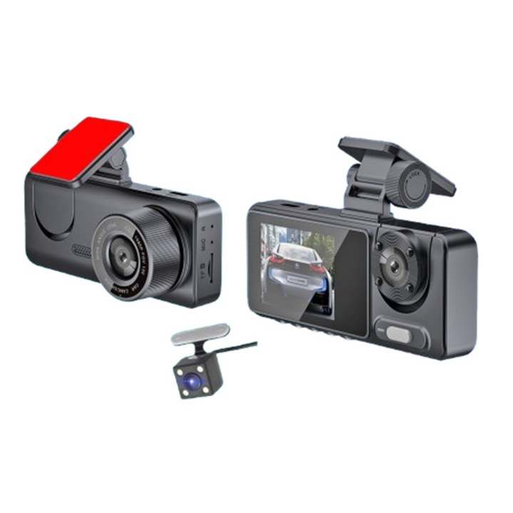 DVR камера за кола, EUJAM, 3 лещи, 1080P, непрекъснат запис, наблюдение на паркинг