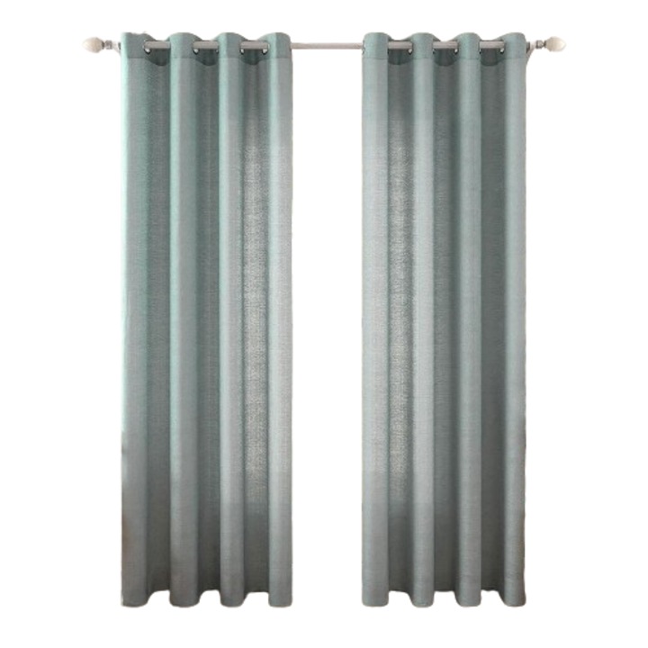 Set de 2 perdele semi-opace, MIULEE, pentru dormitor si living, 140 x 245 cm, cu inele, verde