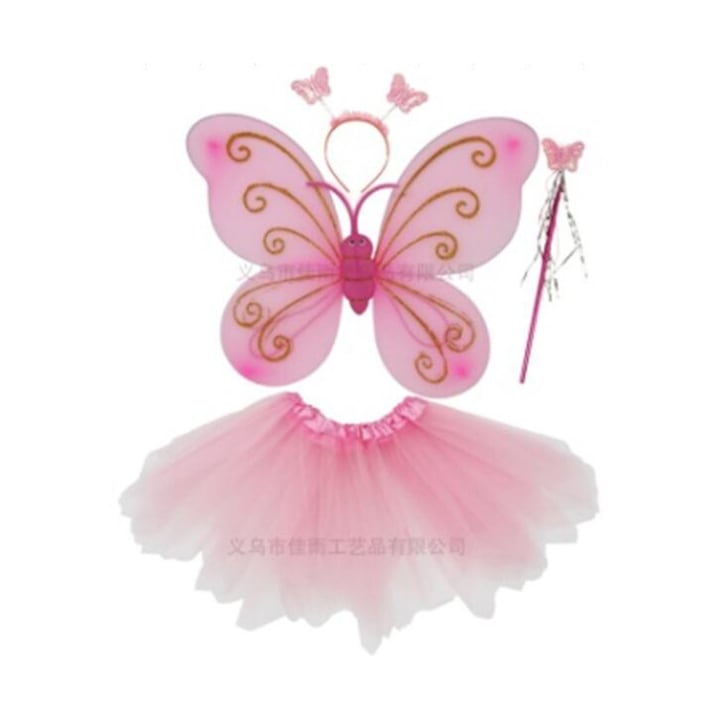 Set Aripi de Fluture roz cu fustita, cerc si bagheta