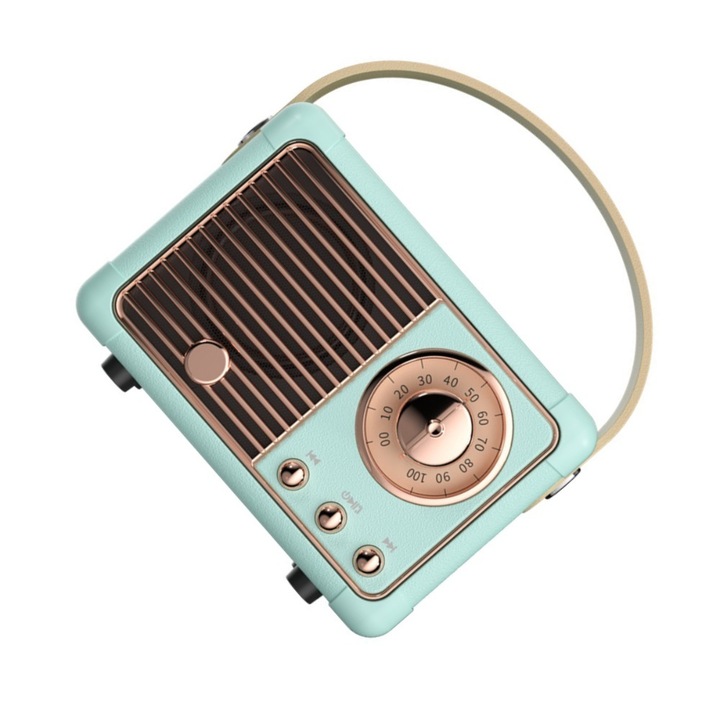 Ретро преносимо радио, мини, безжично, с ултра дълъг обхват, вградена батерия, AUX, Bluetooth, USB, TF карта, синьо