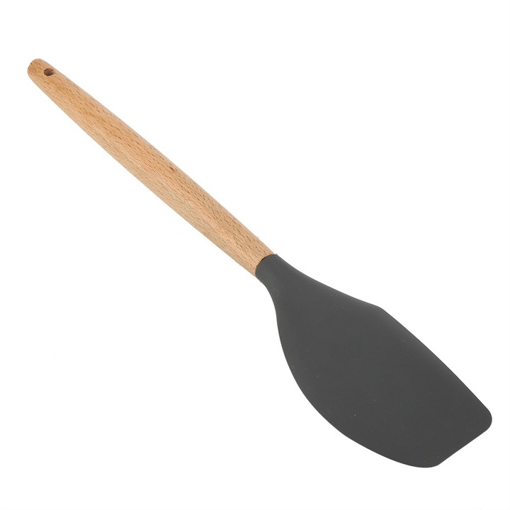 Spatula din silicon cu maner din lemn, negru