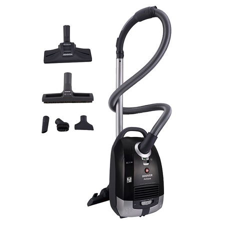 Aspirator cu sac Hoover Athos AT70 AT65011, Performanta 4A, Clasa A, 5L, Sac EPA, Perie All Floors Extra,Carpet Optimax, Parchet Extra, Spatii inguste, Negru