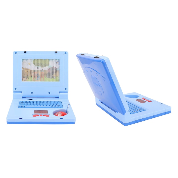 Laptop educational pentru copii, albastru, 19x15.7x3.8cm, cu muzica LED