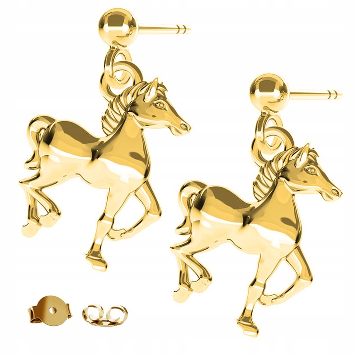 Fülbevaló, Larezo, Arany ló, 925 ezüst, 24 karátos aranyozás, állatos motívum, nőknek, Talisman magassága 15 mm, prémium ékszerdoboz ajándékcsomagolásban, ezüst