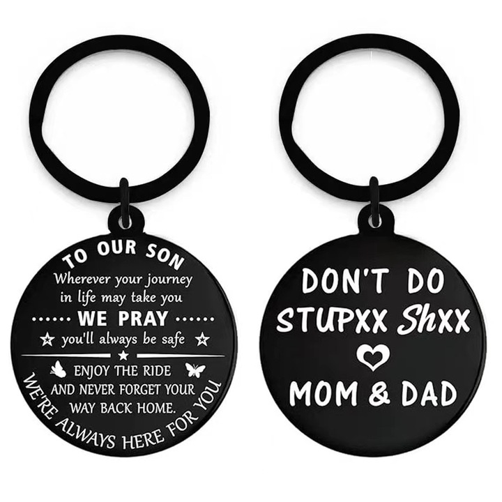 Breloc personalizat pentru baiat, Enforose, 21 ani, din otel inoxidabil, gravat, 1.4 inch diametru, negru