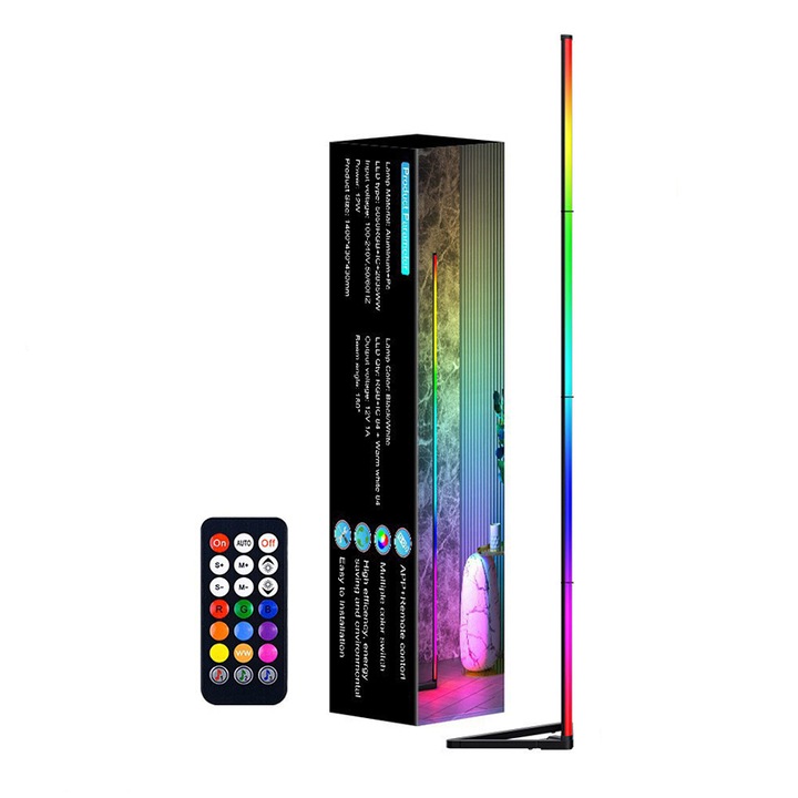 LED лампа, дистанционно управление, Bluetooth синхронизация на музика, RGB, черна, 12W