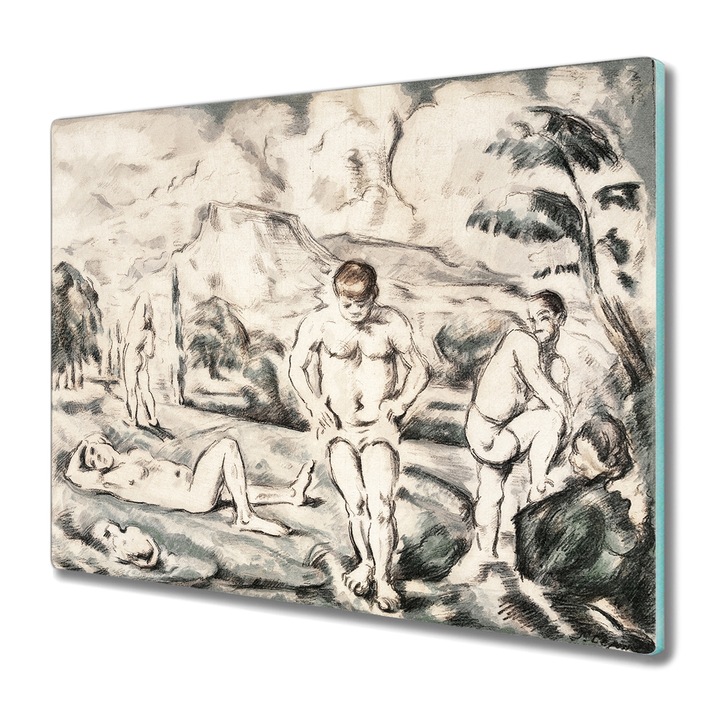 Tocator pe sticla, Coloray, Dreptunghi, Desen Peisaj Copaci Barbati, Multicolor, 60 cm x 52 cm, 010010520040000018405