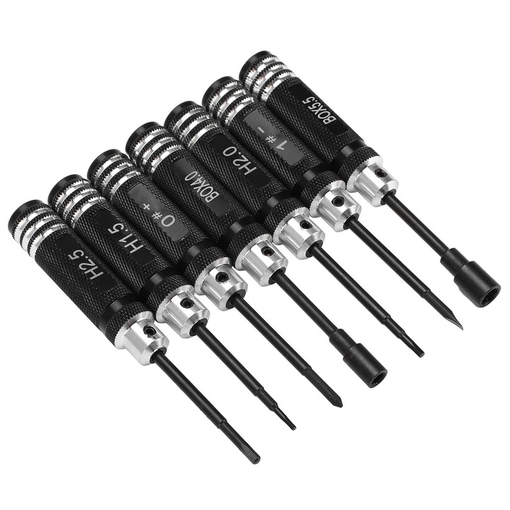 7 darabos csavarhúzó készlet, acél, 11 cm, fekete