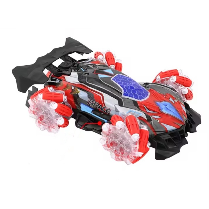 Masina Stunt cu Telecomanda si Bratara, Sistem de evacuare pe baza de aburi, Cascadorii 360° si Roti Off-Road – Jucarie Interactiva pentru Interior si Exterior - Rosu