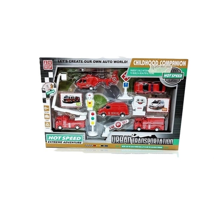 Set masini de pompieri, de salvare, 10 piese, 3+