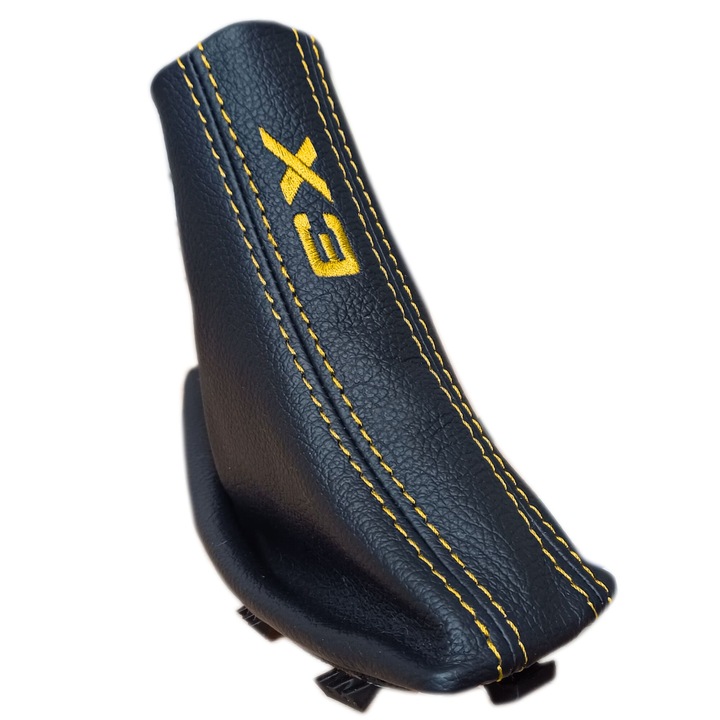 Husa frana de mana + cadru de montare Ophelia, pentru BMW X3 E83 2004-2010, piele naturala, negru/auriu