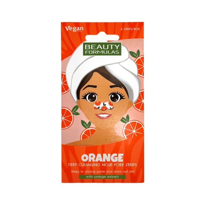 Benzi cu portocale pentru curatarea porilor de pe nas, vegane x 6 buc., Beauty Formulas
