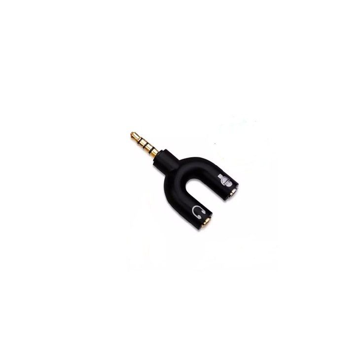 Adaptor splitter jack audio de 3, 5 mm Microfon si casti Negru