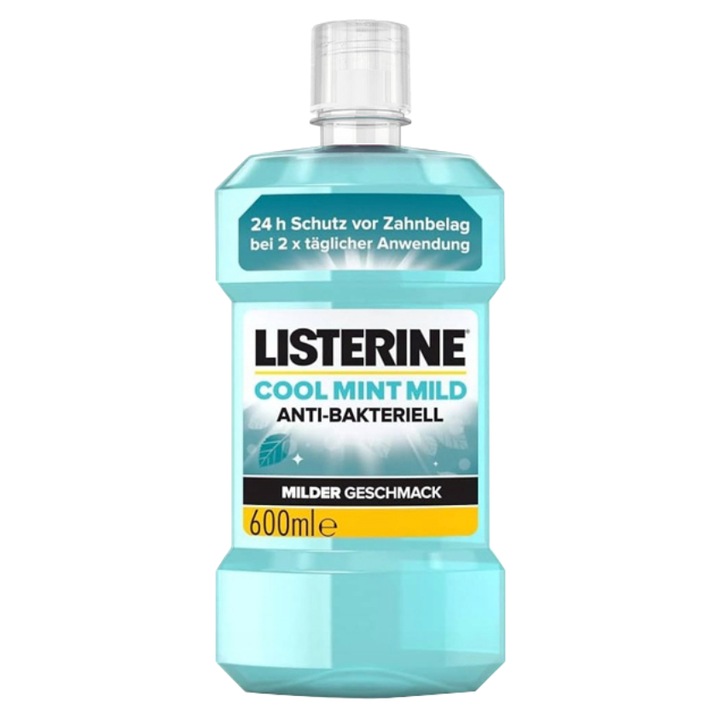 Listerine Cool Mint вода за уста, 600 ml, антибактериално действие, интензивен вкус на мента