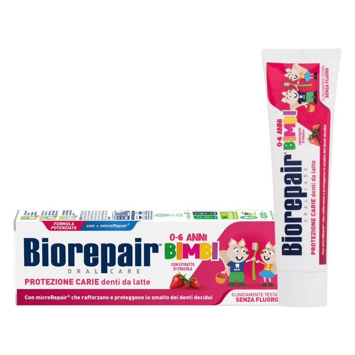Biorepair Kids fogkrém, eper ízű, 0-6 év, 50 ml, fluormentes formula