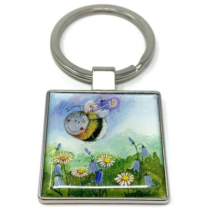 Breloc de chei Alex Clark, model K11, design cu albina, metalic, 94x63mm