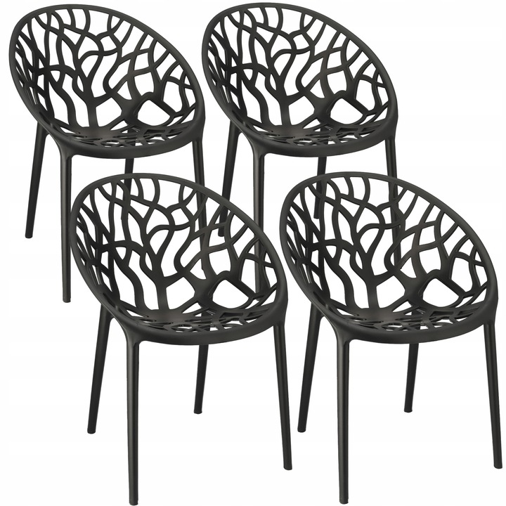 Set 4 scaune ALBERO, polipropilen, negru, 80x58x56cm