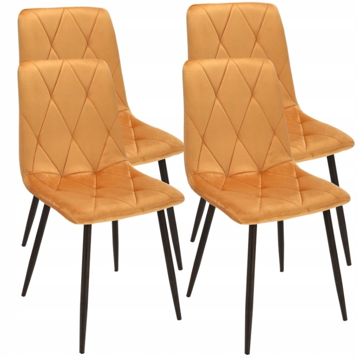 Set 4 scaune tapizate, Jumi, PIADO, velur, galben, 89x44x52cm