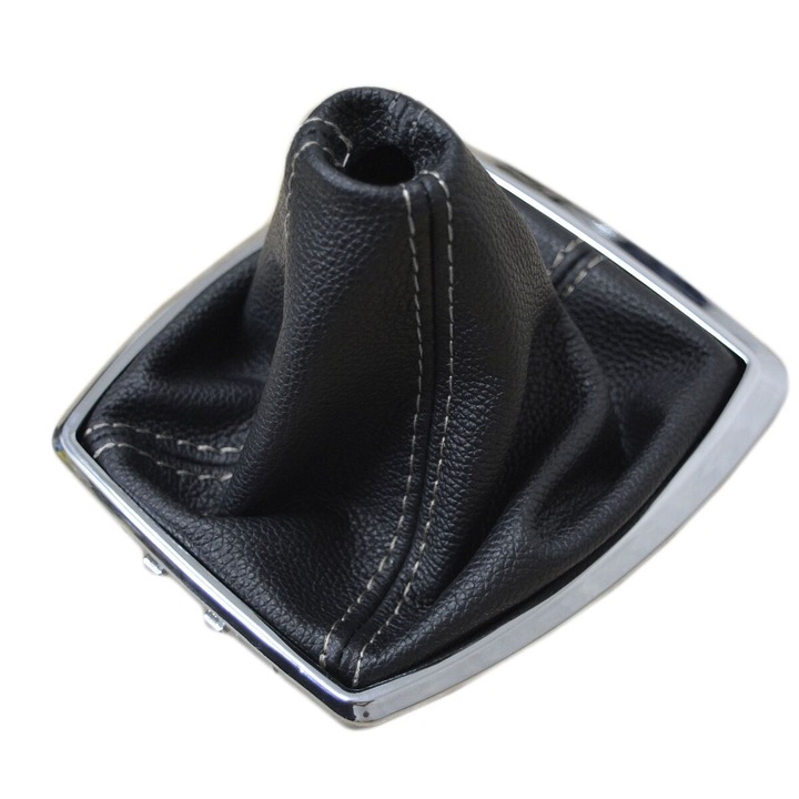 Husa pe schimbator de viteze, Ophelia pentru Ford C-Max 2007-2010, Piele Naturala, Negru, cu Rama Montaj