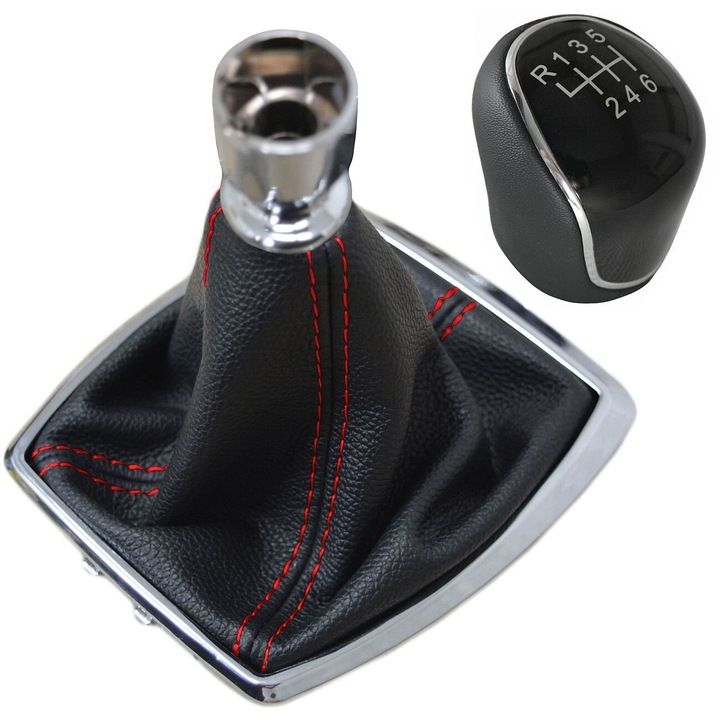 Set Accesorii Auto Ophelia Galka Schimbare viteze, Negru/rosu, 6 Trepte, 12mm, Ford KUGA 2008-2012