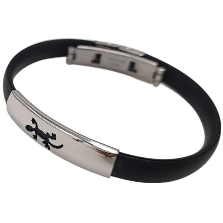 Bratara dama, neagra, cauciuc, 19x0.9cm, cu pandantiv metalic 3.5cm