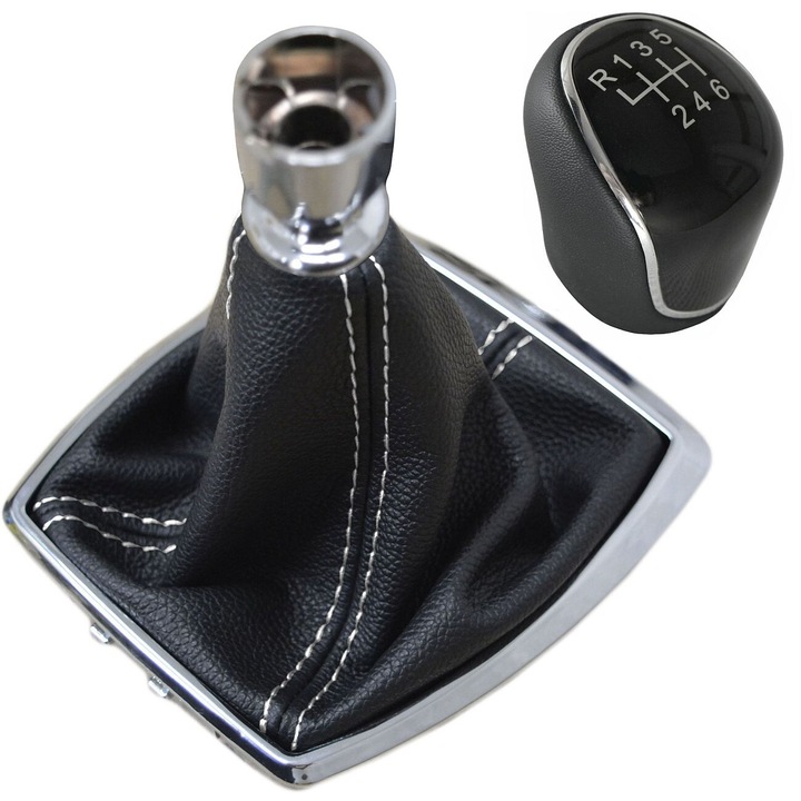 Set accesorii auto pentru schimbator de viteze Ophelia, Ford Kuga 2008-2012, piele naturala, negru