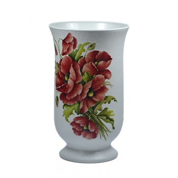 Vaza din sticla cu maci, decorata manual, 25 cm Vaza din sticla cu maci, decorata manual, 25 cm