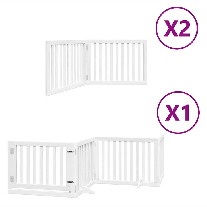 Сгъваема преграда за кучета с врата vidaXL, 8 панела, бял, 640 см, топола, 12.08 Kg