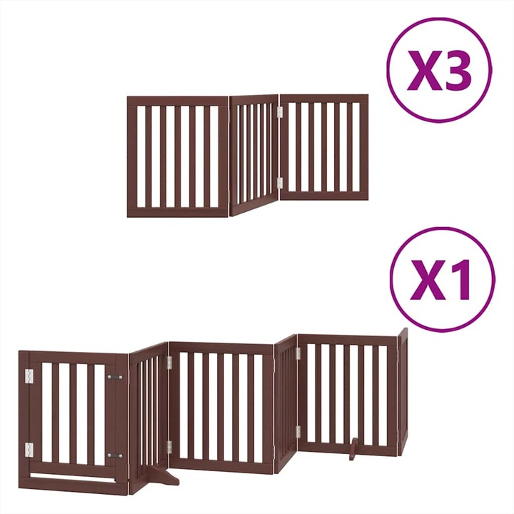 Сгъваема преграда за куче с врата vidaXL, 15 панела, кафяв, 750 см, топола, 12.93 Kg
