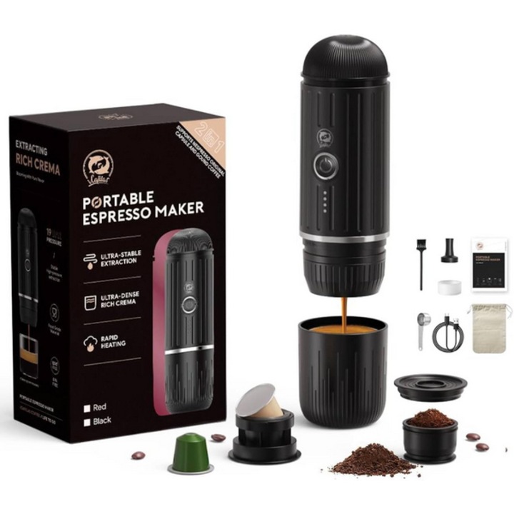 Преносима кафемашина iCafilas, Съвместима с капсули Nespresso, капсули Dolce Gusto и мляно кафе, Батерия 7500mAh, 19 бара налягане