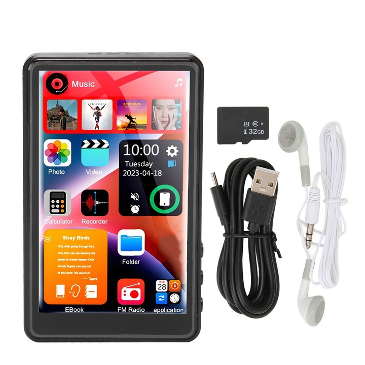 MP3 lejátszó, Cozevdnt, fém, 16 GB, Bluetooth 5.0, HD képernyő, fekete