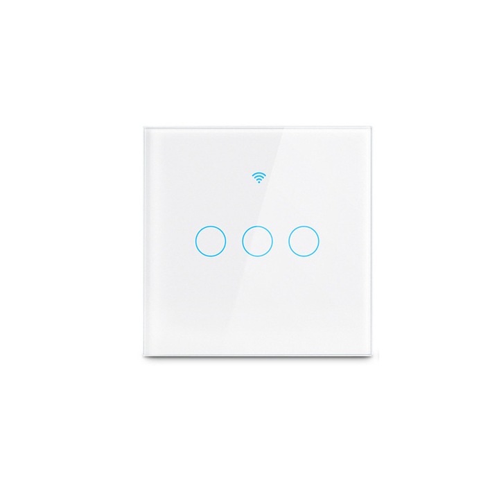 Intelligens kapcsoló, CHIGOODS, 3F, biztonsági üveg, RF 433MHz, Tuya Smart Life, kompatibilis Amazon Alexa/Google Assistant, LED, WIFI 2.4G, fehér