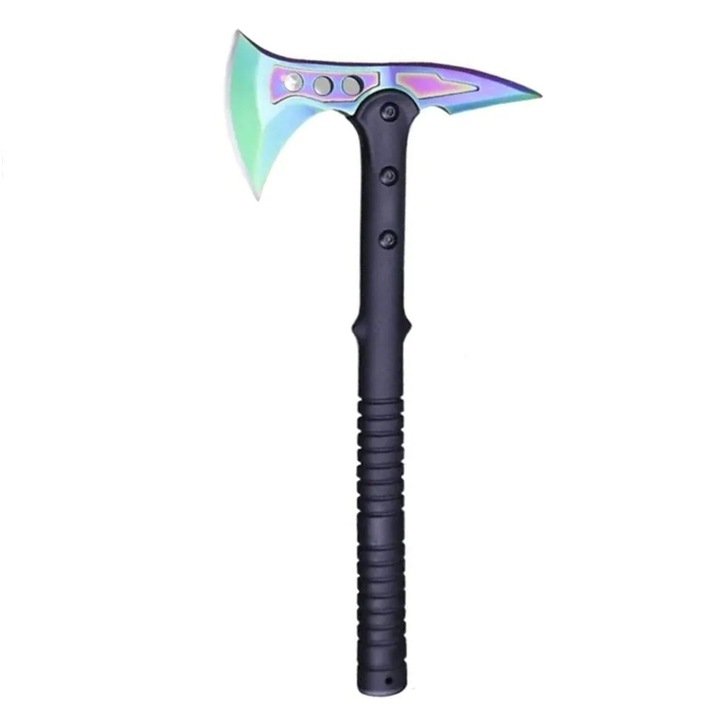 SOG Foxter fejsze, rozsdamentes acél, csúszásmentes nyél, 41 cm, pengeburkolat, szivárvány szín