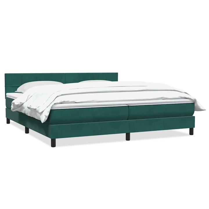 Pat box spring cu saltea vidaXL, verde inchis, 180x220 cm, catifea, 59.43 Kg 3316272